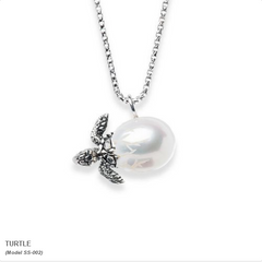 Galatea Hawaii Collection Turtle Sterling Silver 10.5mm Fresh White Pearl