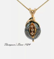 Galatea 14ky Tahitian Pearl and Diamond Pendant New in Box #SP-11