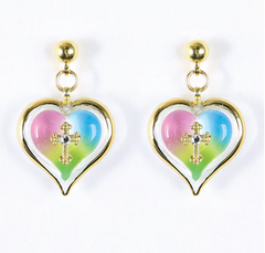 JX4 208-MC: Heart and Cross Post Earrings