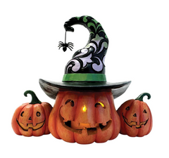 Three Jack-O-Lanterns LED Fig Jim Shore Heartwood Creek 6016642