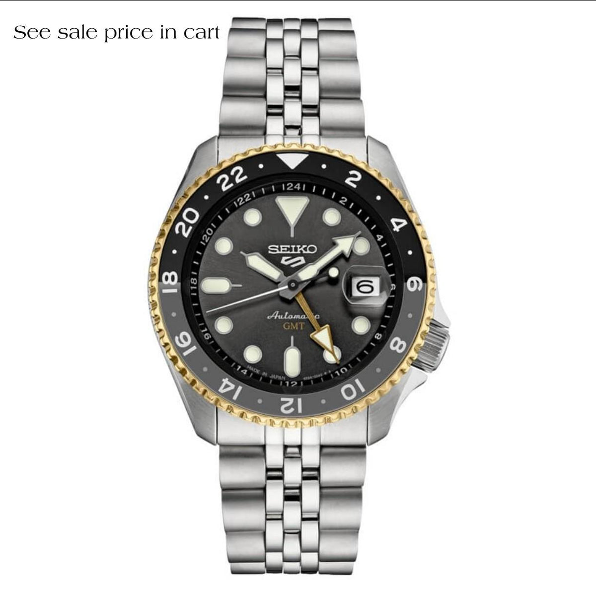 SEIKO SSK021 Automatic Watch for Men - 5 Sports Collection Stainless Steel Charcoal Dial GMT