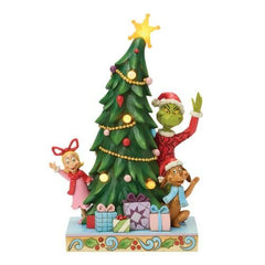 Enesco Dr. Seuss Grinch by Jim Shore Grinch, Cindy, and Max Peeking Out from Christmas Tree Light Up 6018962