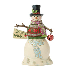 Enesco Jim Shore Heartwood Creek Snowman with Welcome Winter Hanging Sign 6019278