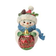 Enesco Jim Shore Heartwood Creek Snowman Holding a Ball Ornament Mini 6019324