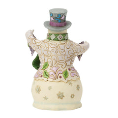 Enesco Jim Shore Heartwood Creek Snowman Holding Purple Flower Garland 6019283