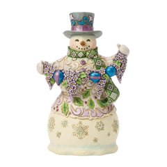 Enesco Jim Shore Heartwood Creek Snowman Holding Purple Flower Garland 6019283