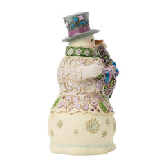 Enesco Jim Shore Heartwood Creek Snowman Holding Purple Flower Garland 6019283