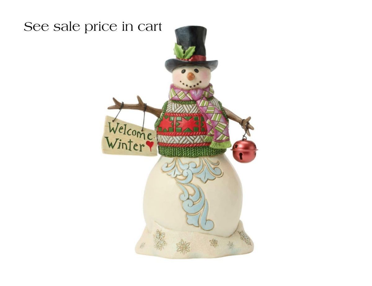 Enesco Jim Shore Heartwood Creek Snowman with Welcome Winter Hanging Sign 6019278