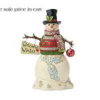 Enesco Jim Shore Heartwood Creek Snowman with Welcome Winter Hanging Sign 6019278