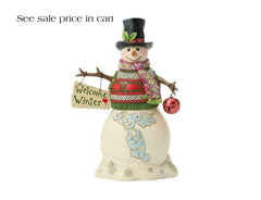 Enesco Jim Shore Heartwood Creek Snowman with Welcome Winter Hanging Sign 6019278