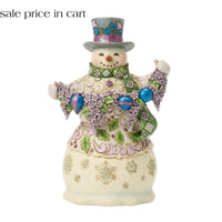 Enesco Jim Shore Heartwood Creek Snowman Holding Purple Flower Garland 6019283