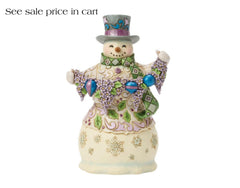 Enesco Jim Shore Heartwood Creek Snowman Holding Purple Flower Garland 6019283