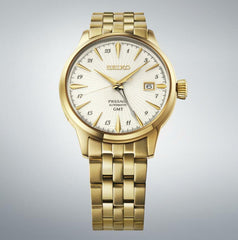 Seiko Presage Cocktail time SS GP GMT White Dial HCB004